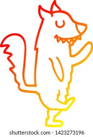 warm gradient line drawing of a cartoon dancing dog