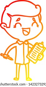 dibujo de línea de gradiente cálido de un caricaturista con tablero de clips