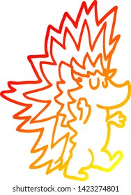 dibujo de línea de gradiente cálido de un erizo puntiagudo de caricatura
