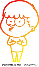 warm gradient line drawing of a cartoon curious boy