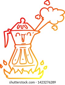 warm gradient line drawing of a cartoon coffee pot