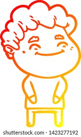 dibujo de línea de gradiente cálido de un hombre amigo de la caricatura