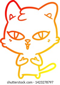dibujo de línea de degradado cálido de un gato de dibujos animados