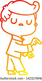 warm gradient line drawing of a cartoon aloof man pointing finger