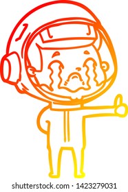 warm gradient line drawing of a cartoon crying astronaut