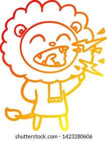 warm gradient line drawing of a cartoon roaring lion