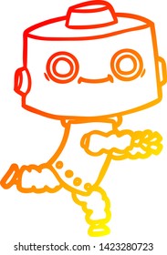 warme Farbverlauf-Linienzeichnung eines Cartoon-Roboters