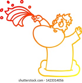 dibujo de línea de gradiente cálido de un dios de la caricatura que crea el universo