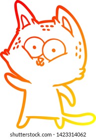 warm gradient line drawing of a cartoon cat waving