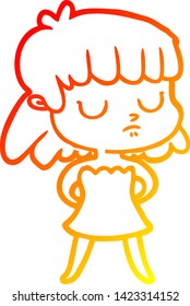 warm gradient line drawing of a cartoon indifferent woman