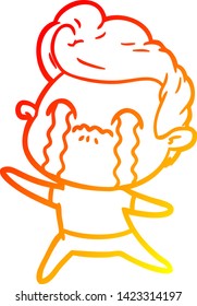 dibujo de línea de degradado cálido de un hombre de dibujos animados llorando