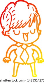 warm gradient line drawing of a cartoon woman talking
