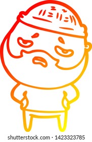 warm gradient line drawing of a cartoon worried man with beard