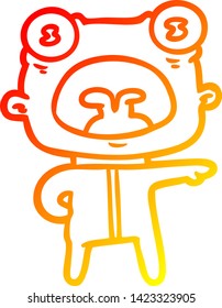 warm gradient line drawing of a cartoon weird alien communicating