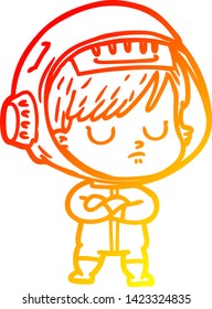warm gradient line drawing of a cartoon astronaut woman