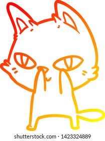 warm gradient line drawing of a cartoon cat staring