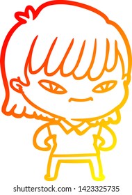 warm gradient line drawing of a cartoon woman
