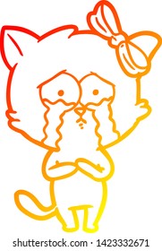 desenho de linha gradiente quente de um gato de desenho animado