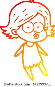 dibujo de línea de gradiente cálido de una niña de dibujos animados