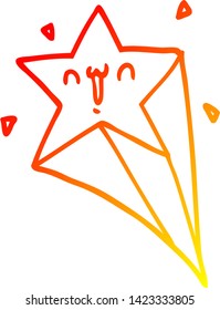 dibujo de línea de degradado cálido de una estrella de disparo de dibujos animados