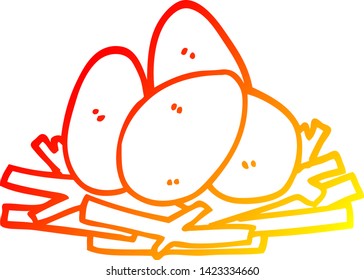 warm gradient line drawing of a cartoon eggs in nest