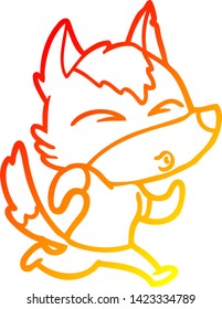 warm gradient line drawing of a cartoon wolf running