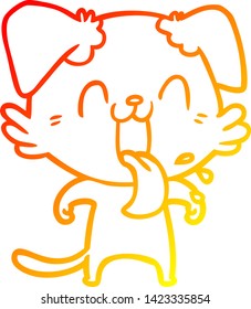 warm gradient line drawing of a cartoon panting dog