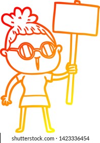warm gradient line drawing of a cartoon woman wearing spectacles