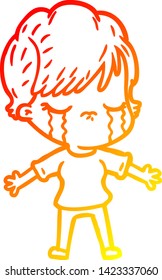 warm gradient line drawing of a cartoon woman crying