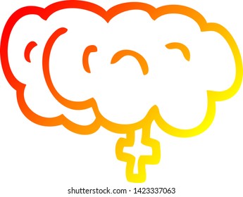 warm gradient line drawing of a cartoon zombie brain