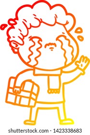warm gradient line drawing of a cartoon man crying