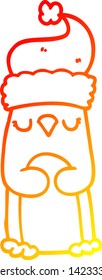dibujo de línea de gradiente cálido de una caricatura navideña pingüino