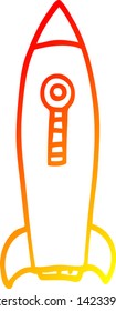 dibujo de línea de gradiente cálido de un cohete espacial de dibujos animados