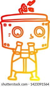 dibujo de línea de degradado cálido de un robot de dibujos animados