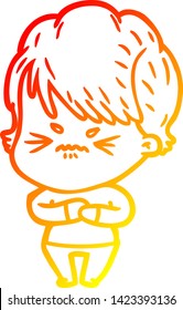 warm gradient line drawing of a cartoon frustrated woman