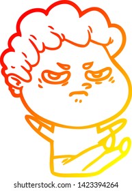 warm gradient line drawing of a cartoon angry man