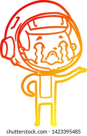 dibujo de línea de gradiente cálido de un astronauta llorando una caricatura