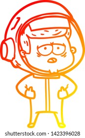 warm gradient line drawing of a cartoon tired astronaut