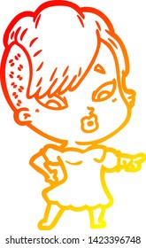 warm gradient line drawing of a cartoon surprised girl