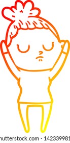 warm gradient line drawing of a cartoon calm woman