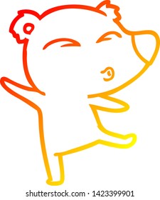 warm gradient line drawing of a cartoon whistling bear