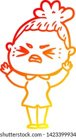warm gradient line drawing of a cartoon angry woman