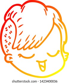 dibujo de línea de degradado cálido de una cara femenina de dibujos animados