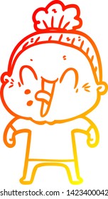 dibujo de línea de gradiente cálido de una anciana feliz con dibujos animados