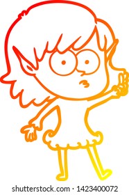 warm gradient line drawing of a cartoon shocked elf girl