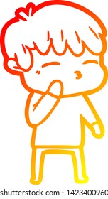 dibujo de línea de gradiente cálido de un niño curioso de dibujos animados