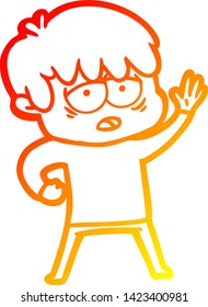 dibujo de línea de gradiente cálido de un niño exhausto de caricatura