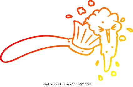 dibujo de línea de gradiente cálido de un cepillo de dientes de dibujos animados y pasta de dientes