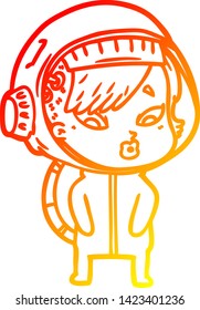 warm gradient line drawing of a cartoon astronaut woman