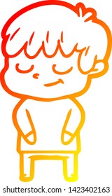 warm gradient line drawing of a cartoon happy boy